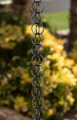 Miniatura 3 de Monarch Rain Chains Anillo de aluminio negro cadenas de lluvia para canaletas  Cadena de lluvia decorativa negra de 8.5 pies para exteriores,
