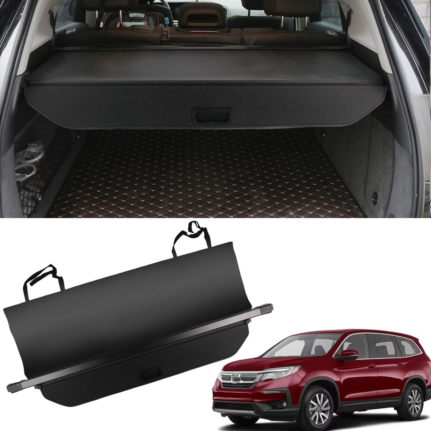 marretoo for honda pilot cargo cover 2016-2021 2022 for honda pilot ex-l elite touring accessories upgrade version no gap black retractable trunk cover security shield shade