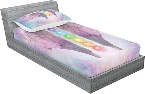 Miniatura 333 de Ambesonne Juego de sábanas bajeras y fundas de almohada con diseño de gato durmiendo en luna creciente, estrellas, sueños nocturnos, juego de ropa