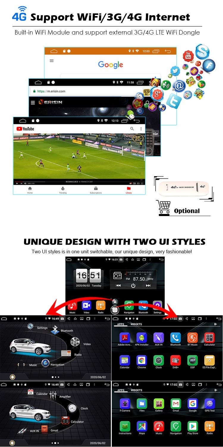 【8-Core 4GB+64GB】Erisin 9 pollici Android 12 Autoradio GPS Navigatore per VW Golf 5/6 Polo 6R Scirocco Passat Tiguan Touran Caddy T5 Seat Skoda CarPlay Android Auto Bluetooth DAB+ WiFi DSP USB OPS