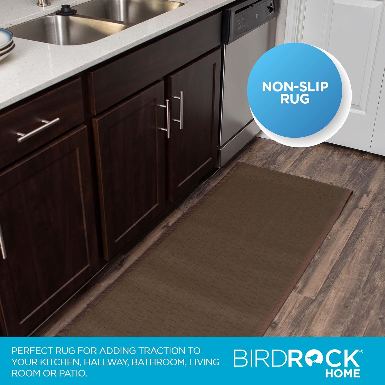 BIRDROCK HOME Indoor/Outdoor Floor Runner Rug - Non-Slip Rubber Backing for Kitchen, Hallway, Living Room, Porch, Bathroom, Office - 24 x 60 Inches - Brown Rug Runner for Entryway and Dining Room