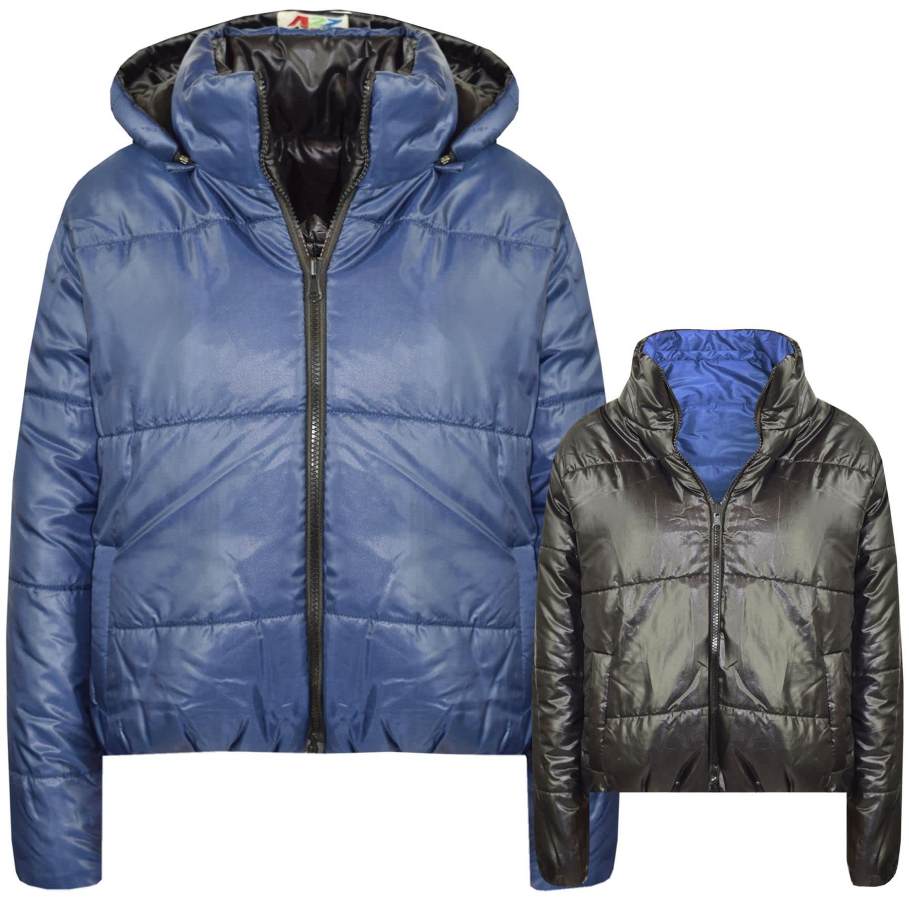 A2Z 4 Kids Dziewczyny Chłopcy Kurtka Dwustronna, Krótka, Z Kapturem, Wyściełana Podszewką Kurtki Puchowe - Reversible Jacket 492 Navy 5-6.