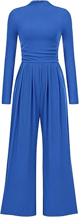 PRETTYGARDEN Jumpsuits For Women Dressy Fall Fashion Clothing 2025 Long Sleeve Mock Neck Date Night Rompers Business Outfits
