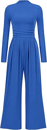 PRETTYGARDEN Jumpsuits For Women Dressy Fall Fashion Clothing 2025 Long Sleeve Mock Neck Date Night Rompers Business Outfits