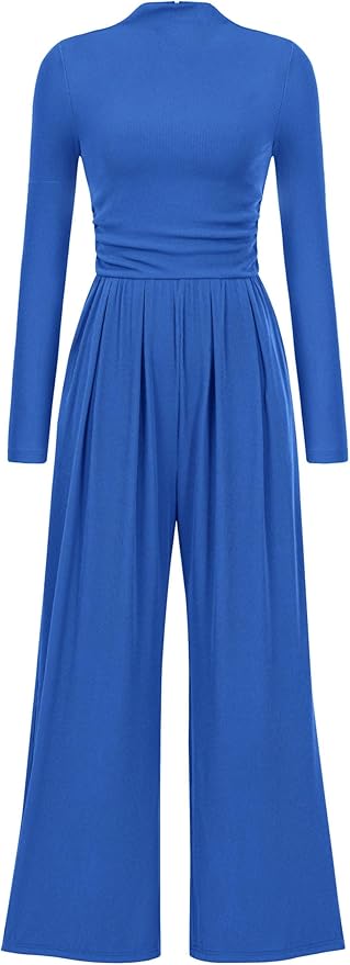 PRETTYGARDEN Jumpsuits For Women Dressy Fall Fashion Clothing 2025 Long Sleeve Mock Neck Date Night Rompers Business Outfits