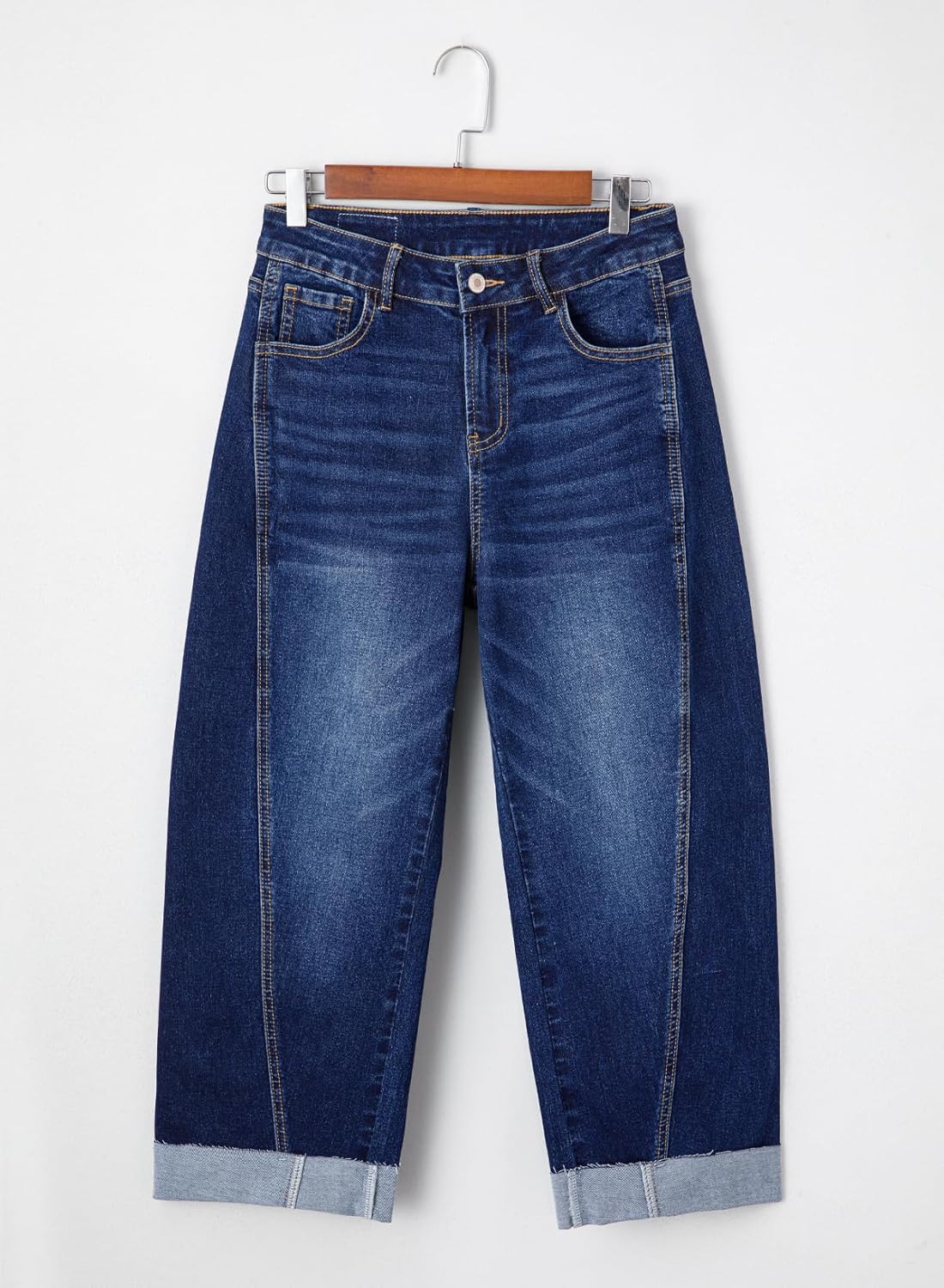 Sidefeel Barrel Jeans for Women High Waisted Wide Leg Baggy Stretch Boyfrined Trendy Raw Rolled Hem Cropped Ankle Denim Pants