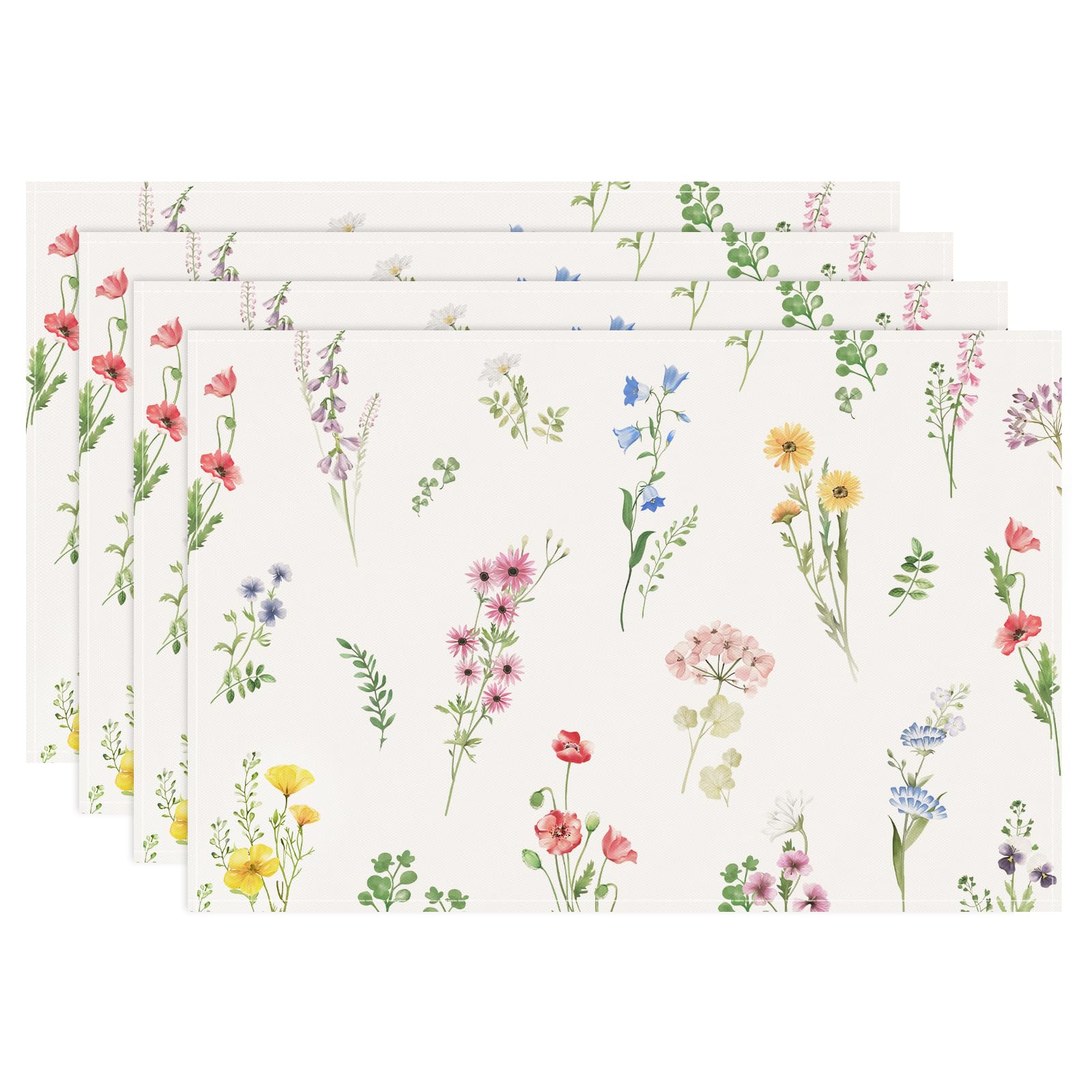 Bonhause Frühlingsblumen Tischsets – 4er Set Waschbare Platzdeckchen Für Küche & Esstisch (30x45cm, Blumen-Lavendel-Design)