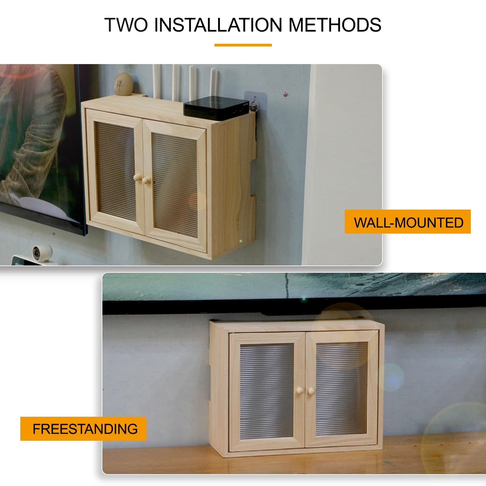 Étagère murale en bois massif pour routeur WiFi – Boîte de rangement cachée et armoire pour maison/bureau, marron, 50 x 15 x 20 cm – nize votre routeur et câbles