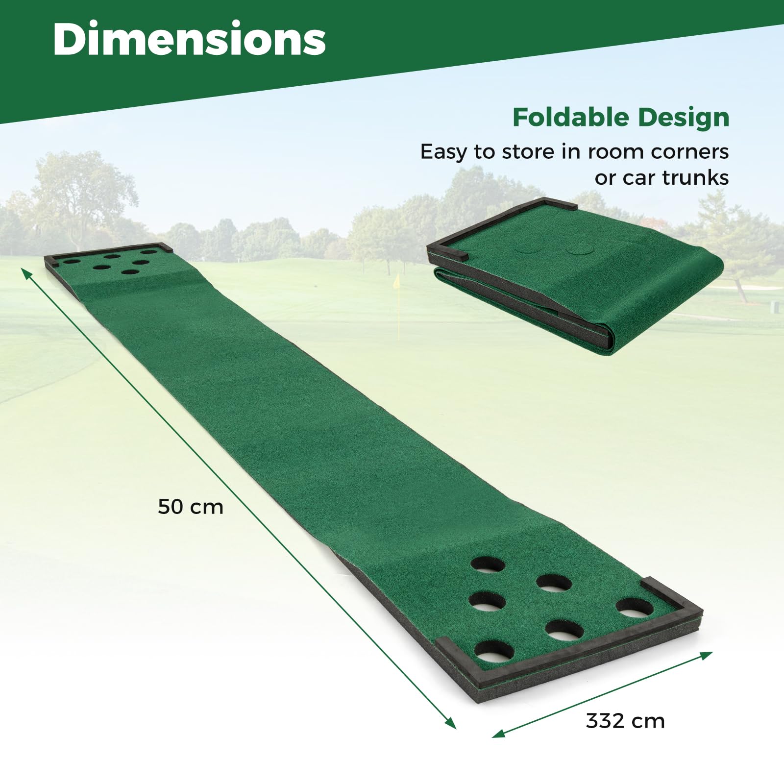 LIFEZEAL Tapis de Putting Golf Portable, Set Jeu Pong avec 2 Putters Réglables, 6 Balles et Sac de Transport, Tapis Entraînement Golf Professionnel pour Intérieur et Extérieur, Bureau, Jardin, Famille