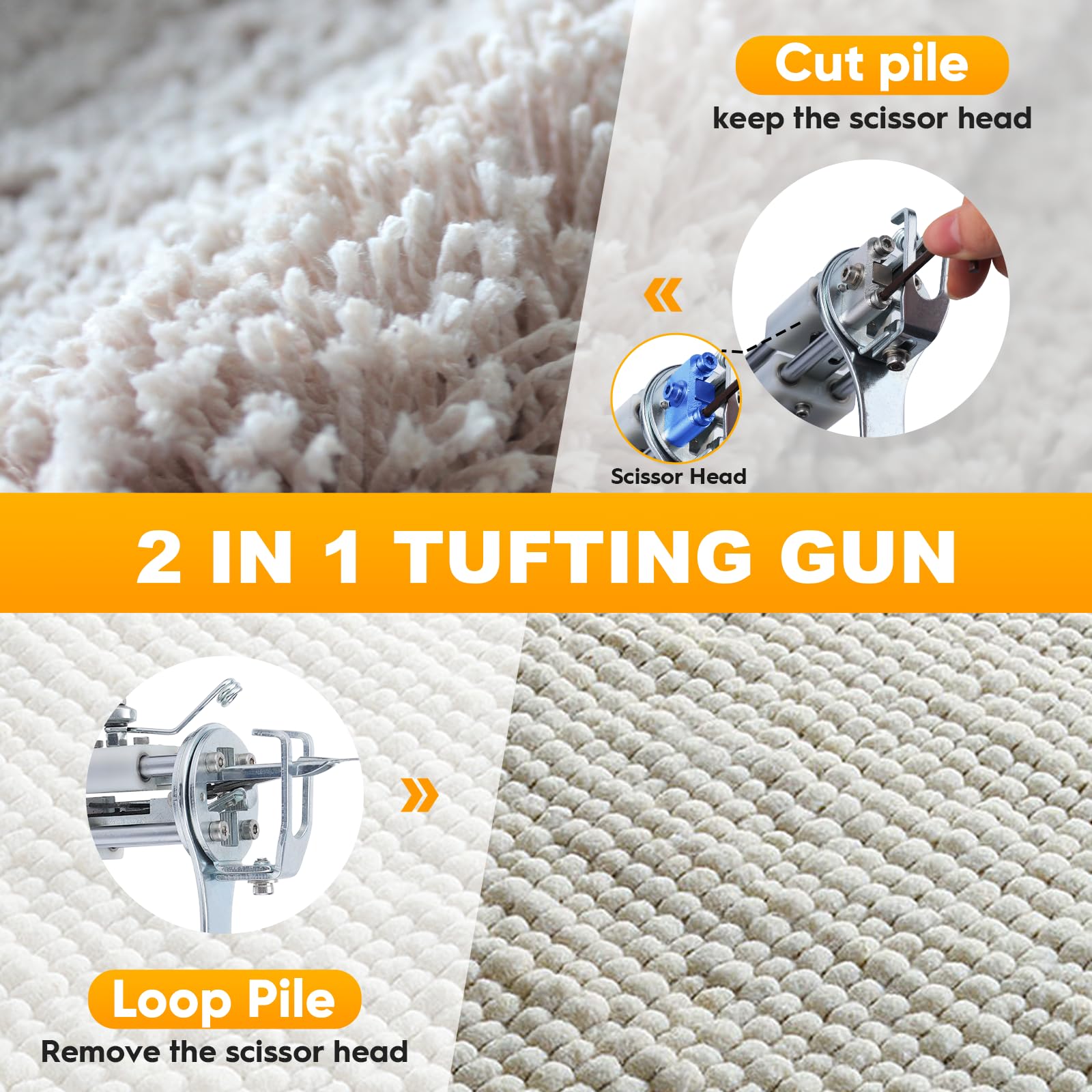 Ampvolts Tufting Gun Kit - 2 in 1 Cut and Loop Tufting Machine, 5-40 Stiche/Sek variable Geschwindigkeit，4-21mm Elektrisches Teppichgewehr Passend für Heimwerkerwerkzeuge, Teppichherstellung, Anfänger