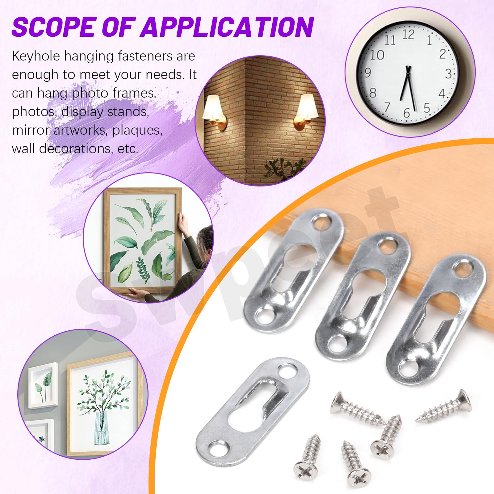 30 Stks 45* 16mm Fotolijst Sleutelgat Spiegel Kast Verbinding Sleutelgat Hangers Metalen Bevestigingsmiddel Klinknagel Fittings met 60 Stks Schroeven voor Fotolijsten Spiegels Kast