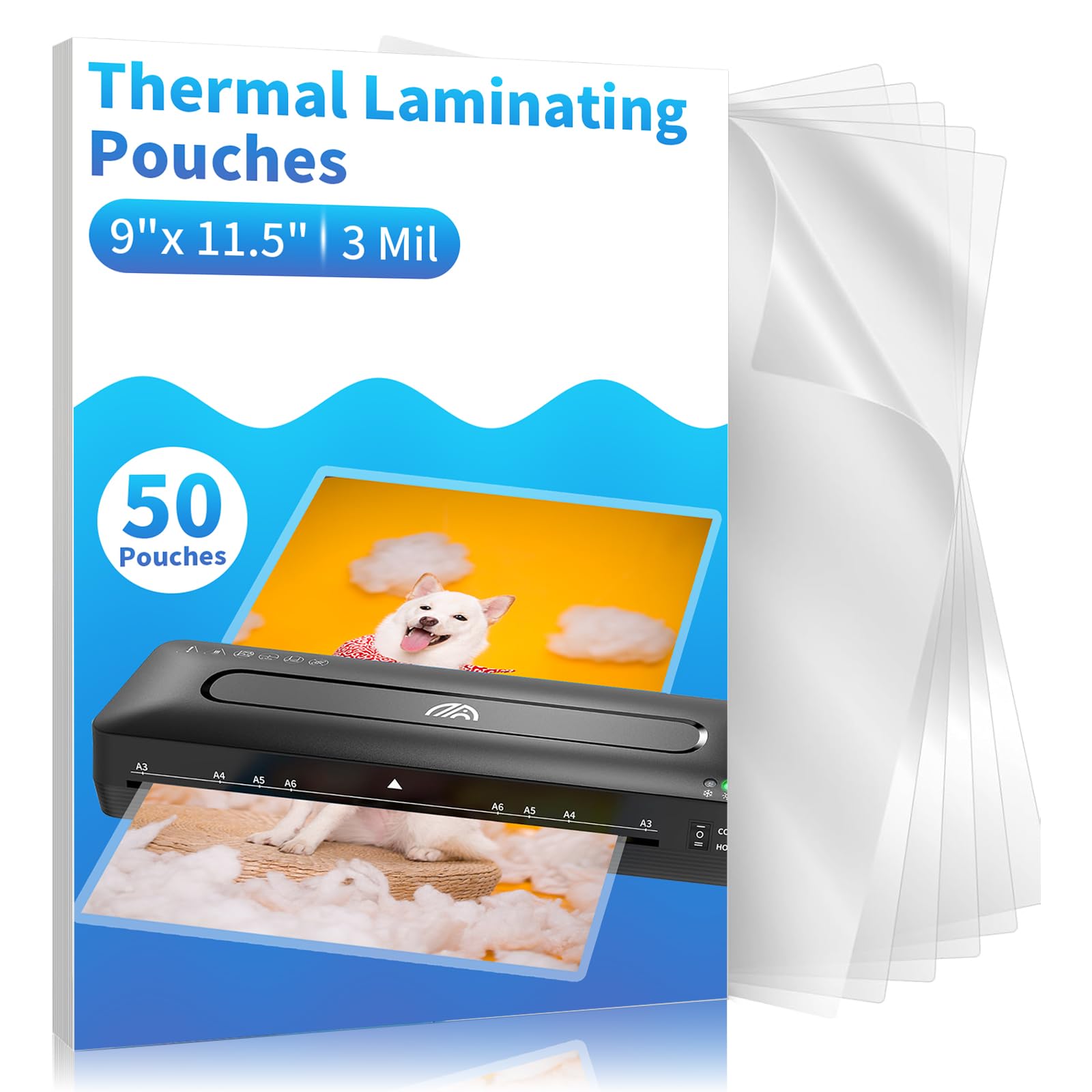 Bolsas transparentes de laminación térmica, 9 x 11.5 pulgadas, 3 mil de grosor (paquete de 50) - Hojas de laminación de grado profesional para documentos, fotos y manualidades - Se adapta a papel