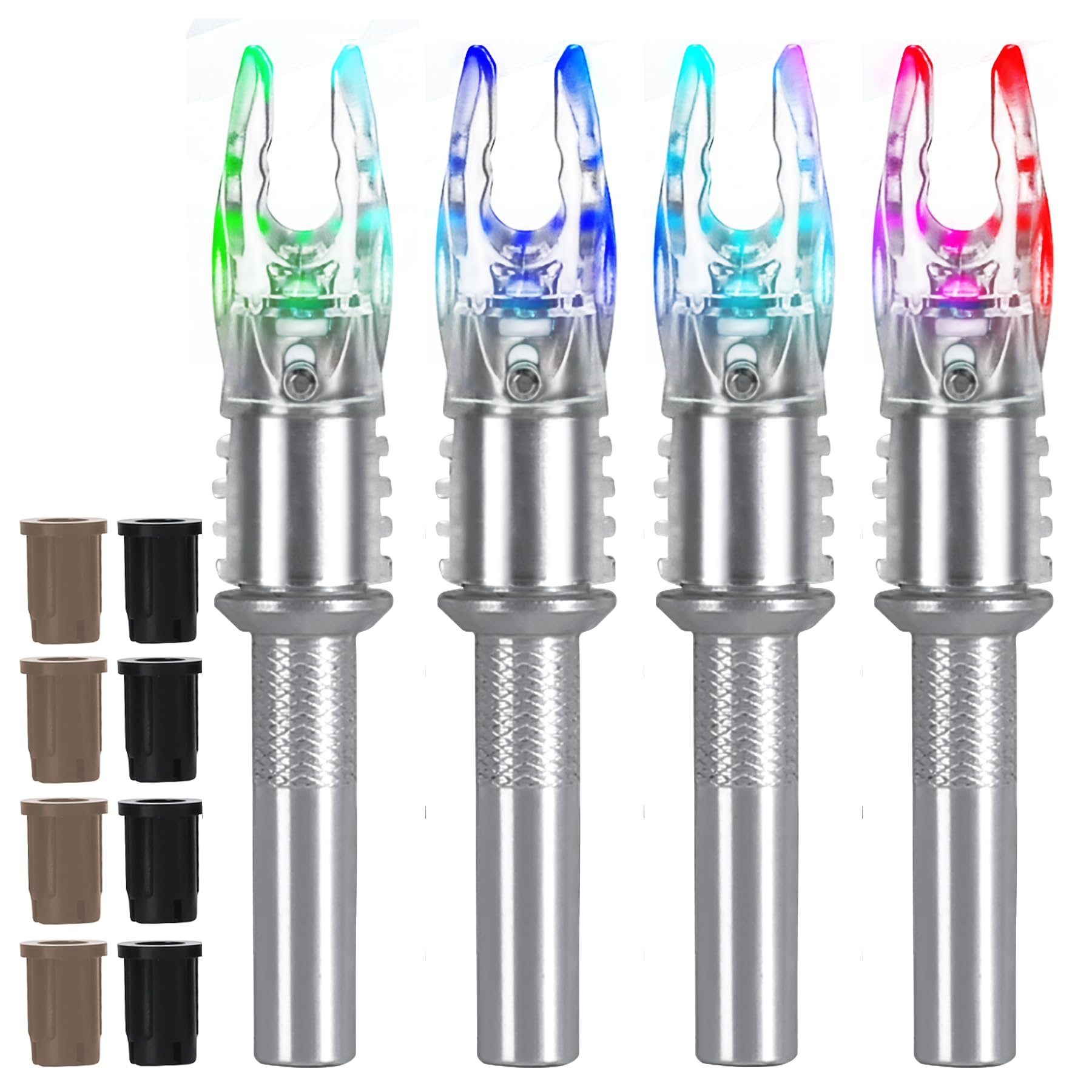 DEEPOWERG Lighted Nocks 4 PCS Easy Pull Up/Down Switch High-Visibility LED Hutting Arrow Nocks Fits .165/.204 /.244inch Inside Diameter with X, S Bushings