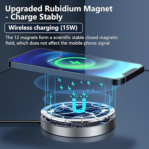 Miniatura 7 de Soporte magnético de cargador de coche inalámbrico de 15 W con LED colorido, se pega en el tablero para MagSafe iPhone 1414 Pro14 Max1313 Pro13 Pro