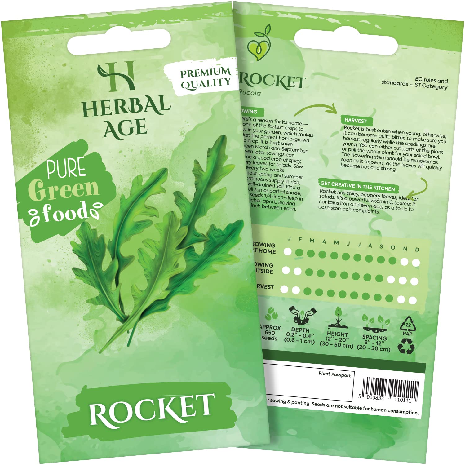 HERBAL AGE Rocket Seeds Plants, Grow Your Own Herb Garden Kit, ~650 Seed Box, Salad Herbs for Planting UK, Veg Plant Gardening Gift for Men, Women, Kids, Seeds to Plant Outdoor & Indoor