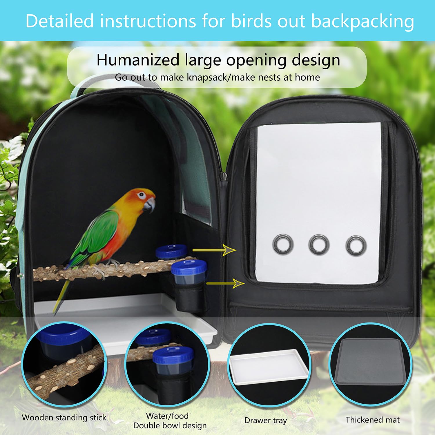Vogel-Rucksack Transportkäfig Mit Sitzstange & Futterbehälter - Für Sittiche & Mittelgroße Vögel