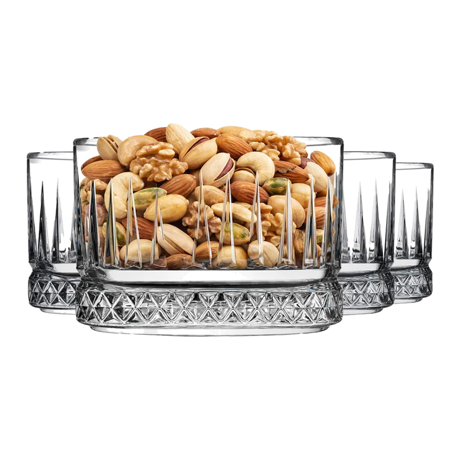 Glasschalen 12er-Set – 235 ml stapelbare Dessertschalen mit Facettenschliff, spülmaschinenfest, für Desserts, Dips, Vorspeisen & Snacks