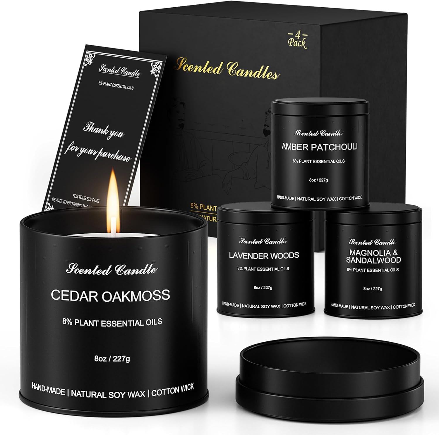 Luxury Scented Candles for Men Gift Set - 6 Pack x 8oz Natural Soy Wax Candles, Masculine Aromatherapy Candles with Essential Oils, Long Lasting Strong Scented Candles for Home, Father's Gifts
