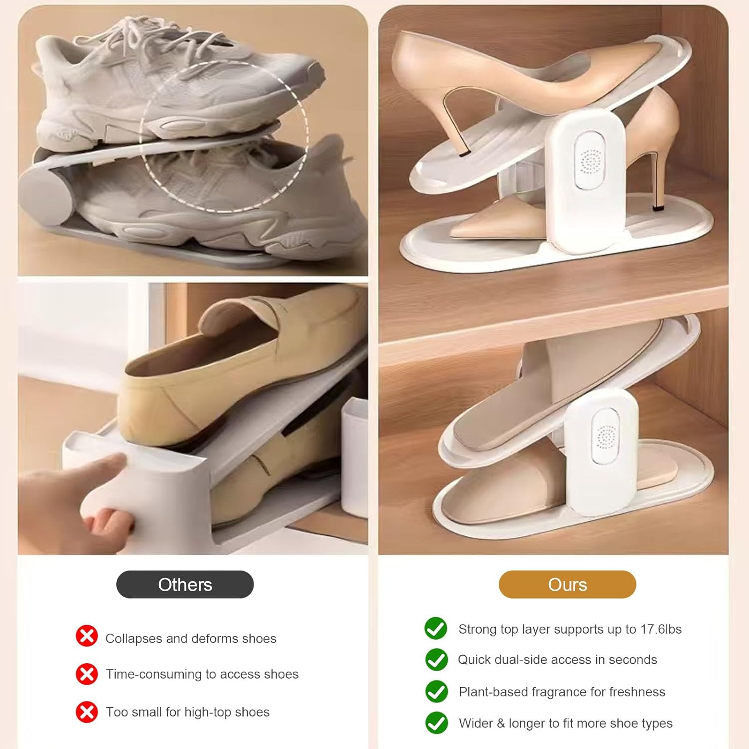 Shoe Rack with Built-in Aromatherapy Box, Adjustable Angle, Saves Shoe Cabinet Space, Strong Load-Bearing Capacity, Suitable for Sneakers and High Heels, Includes Shoehorn (16)