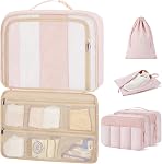 BAGSMART Compression Packing Cubes for Travel, 6/5/4set Lightweight Packing Organizers, Summer Travel Essentials Suitcase Organizer Bags Set, Standard 5 Set/Light Pink