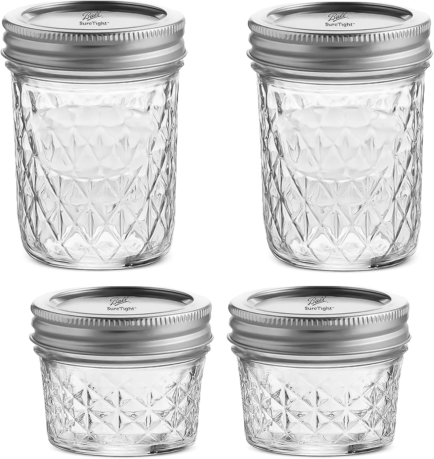 Amazon.com: Quilted Crystal Jelly Regular Mouth Mason Jars - (4 Pack ...