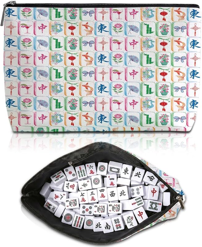 Bolsa para peças de Mahjong Blue Leaves 1449 com zíper, estampa multicolorida 1449, 1 unidade