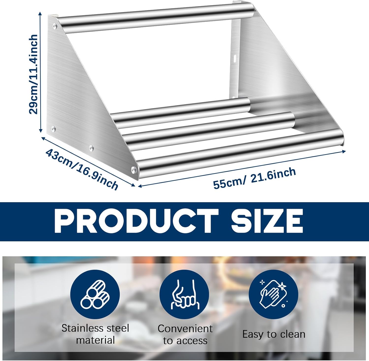 Zonon 22 Inch Stainless Steel Tubular Wall Mount Shelf for Glass Rack and Dish Drying, Commercial Grade for Home Bar Restaurant Kitchen Milk Tea Shop Use