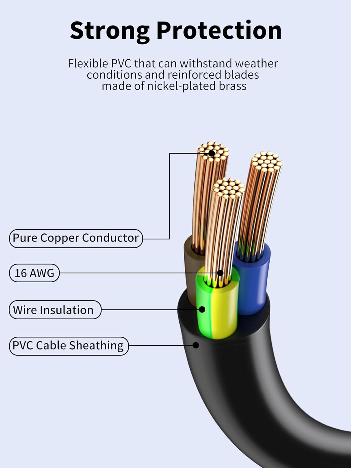 6 Ft Extension Cord, 13 Amps, 125V, 16 AWG, 16/3 SJTW, Indoor and Outdoor, Black