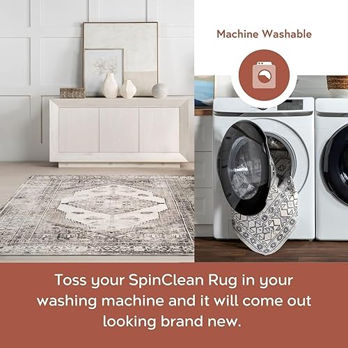 Miniatura 3 de nuLOOM Tracie - Alfombra ultrafina lavable a máquina, diseño de medallón floral, 2 pies 6 pulgadas x 8 pies, color melocotón