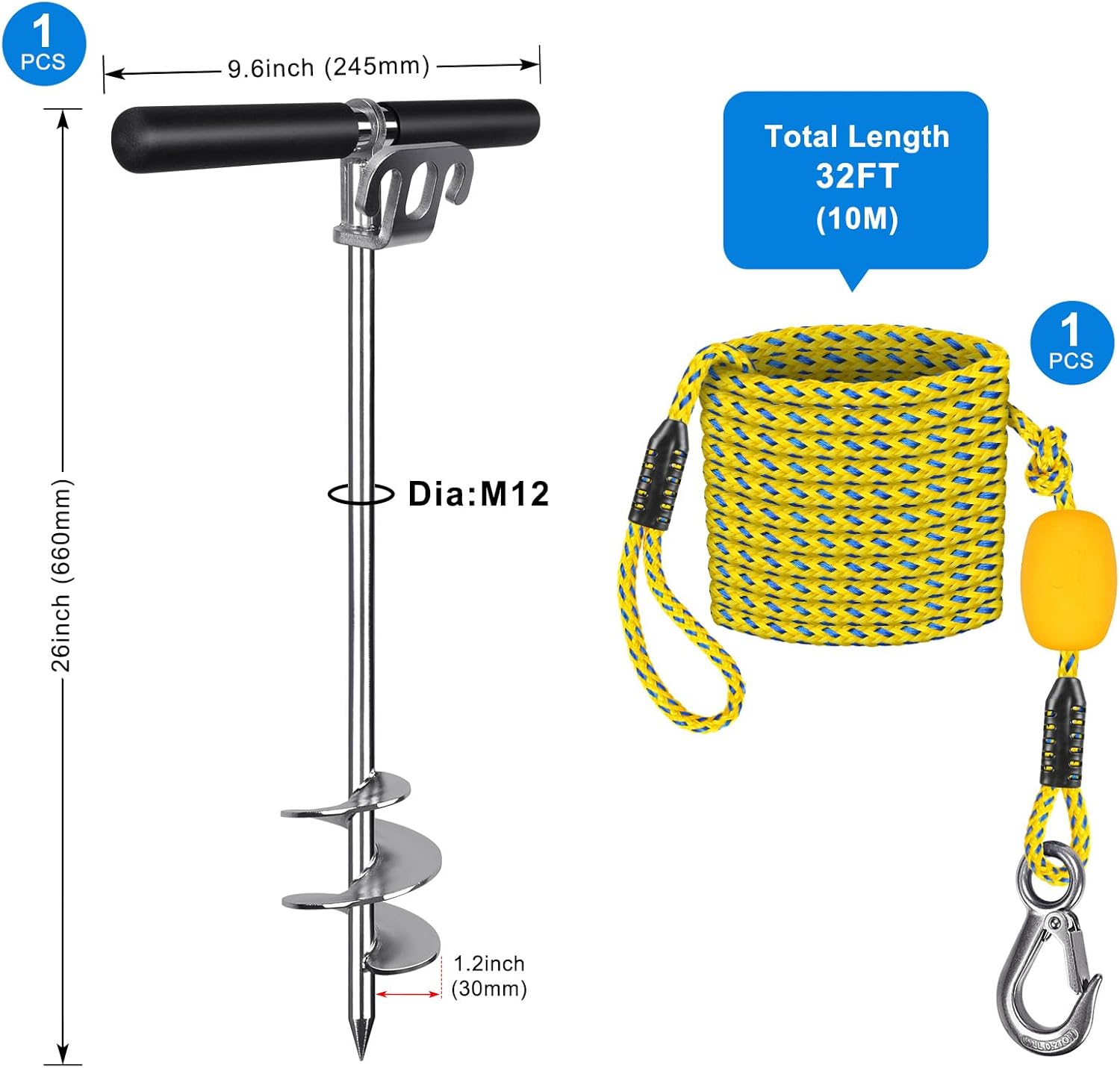 BeneLabel 17" 26" 36" Boat Sand Anchor for Boat Screw in Boat Anchor for Shallow Water, Stainless Steel Boat Beach Anchor for Sandbar, TET Ski Anchor, Kayak Anchor, Pontoon Boat, Sandbar