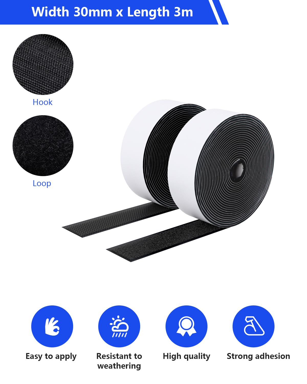 YeahWhee Velcro autoadesivo extra forte, 8 m x 20 mm, nastro biadesivo con chiusura in velcro, larghezza e nastro adesivo in velcro per zanzare, cuscini per divano, fai da te