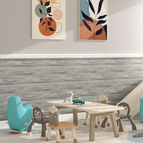 Miniatura 2 de Yenhome Azulejos de suelo con aspecto de madera, de espuma marrón, rollo de vinilo para despegar y pegar, para baño, dormitorio, cocina, paneles de