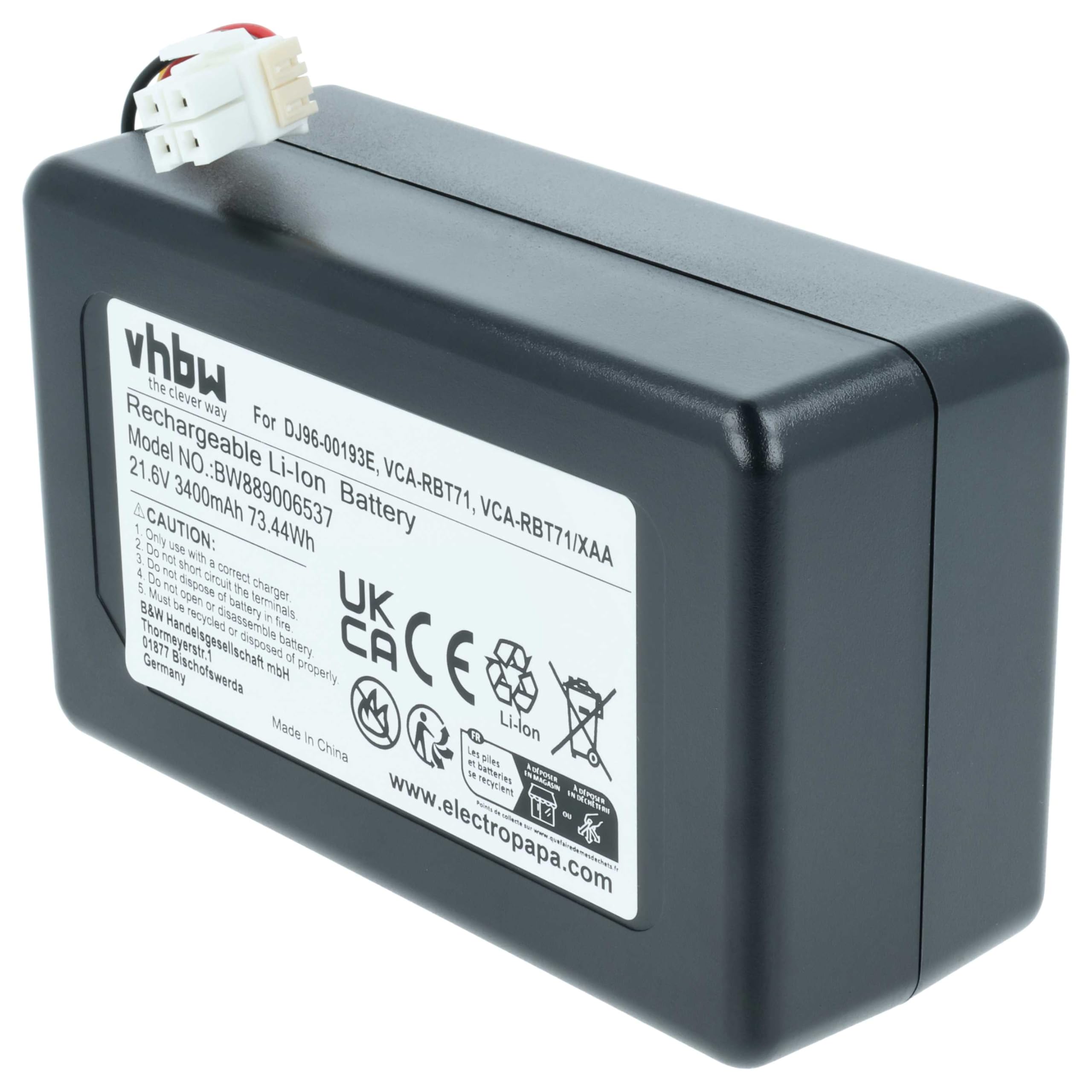 vhbw Bateria zamienna do Samsung DJ96-00193E, VCA-RBT71/XAA, VCA-RBT71 do robota odkurzającego (3,4 Ah, 21,6 V, litowo-jonowa)