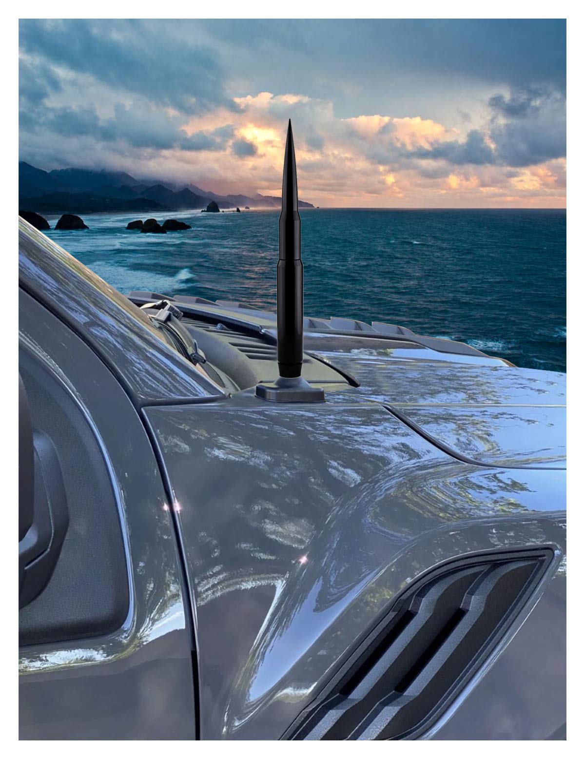 TRUE SPIKE 9 inch Black PENETRATOR Fat Bullet Antenna with Anti-Theft + Copper Coil in Heavy Gauge CNC Machined Billet Aluminum Short Compatible with Ford F150 F250 F350 F-Series Trucks