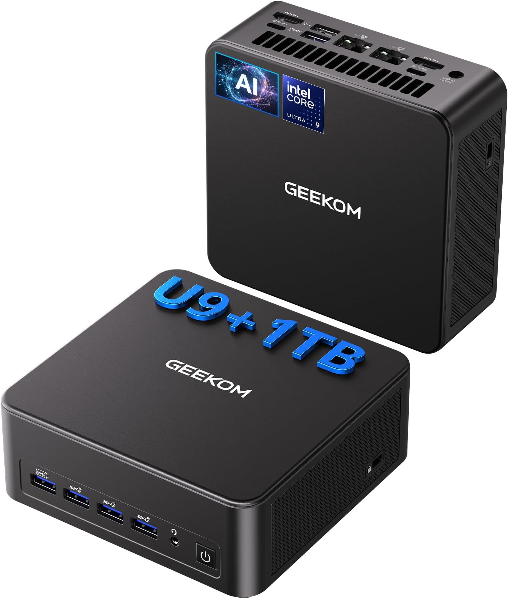 GEEKOM IT13 MAX AI Mini PC(Beats 13900HK), Intel Ultra 9 185H (65W) Idea Code/Tasks, 1TB SSD 16GB DDR5, Windows 11 Pro, Arc GPU, Video Editing, Dual 2.5GbE LAN,WiFi 7,8K Quad Display