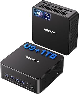 GEEKOM IT13 MAX AI Mini PC, Intel Ultra 9 185H TDP 65W Idea Code/Office/Gaming, DDR5 16GB+1TB SSD, Windows 11 Pro, Intel Arc GPU, Video Editing, Dual 2.5GbE LAN,WiFi 7,8K Quad Display