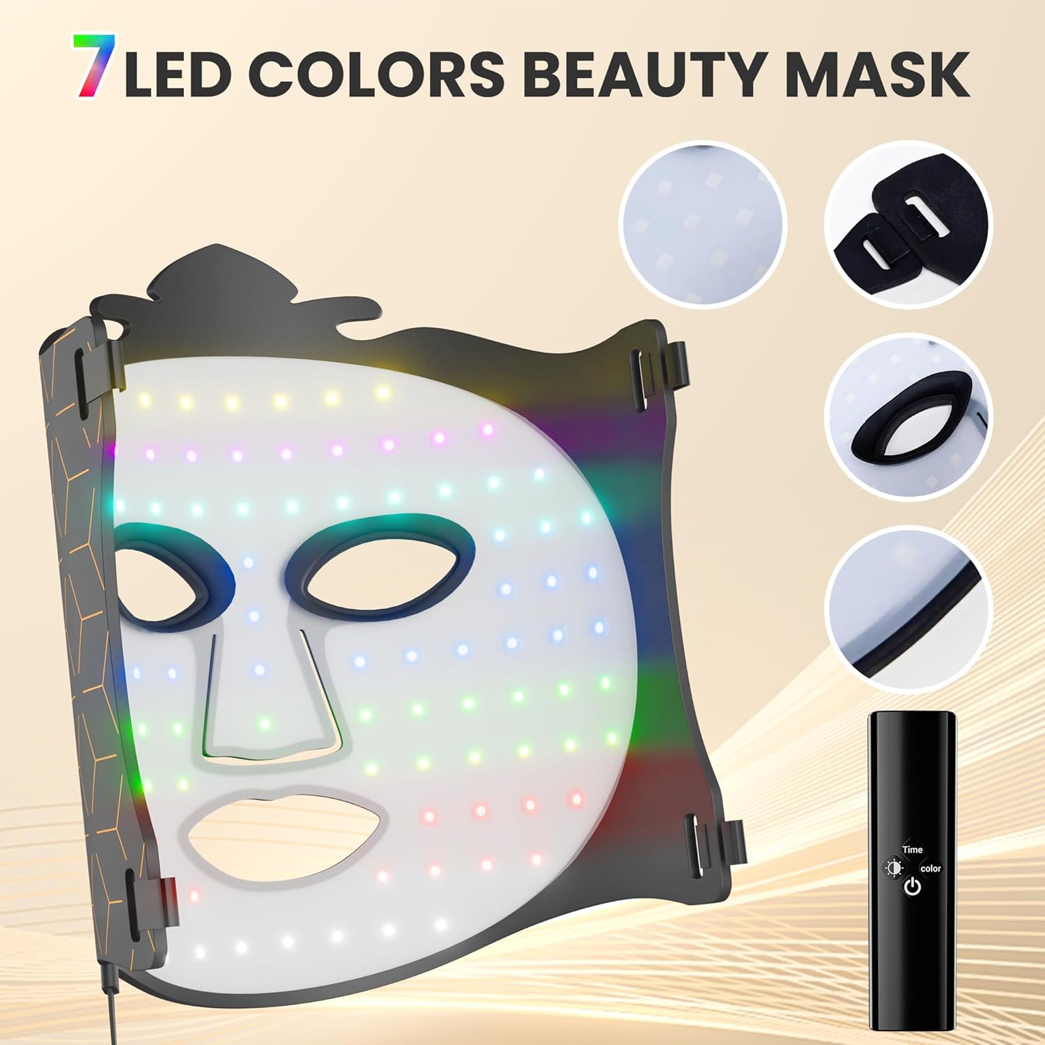 7-1 Colors LED Facial Skin Care Mask,Red Light Mask for Face, Cordless Led Silicone Face Mask Light,Salon or Home,Black.