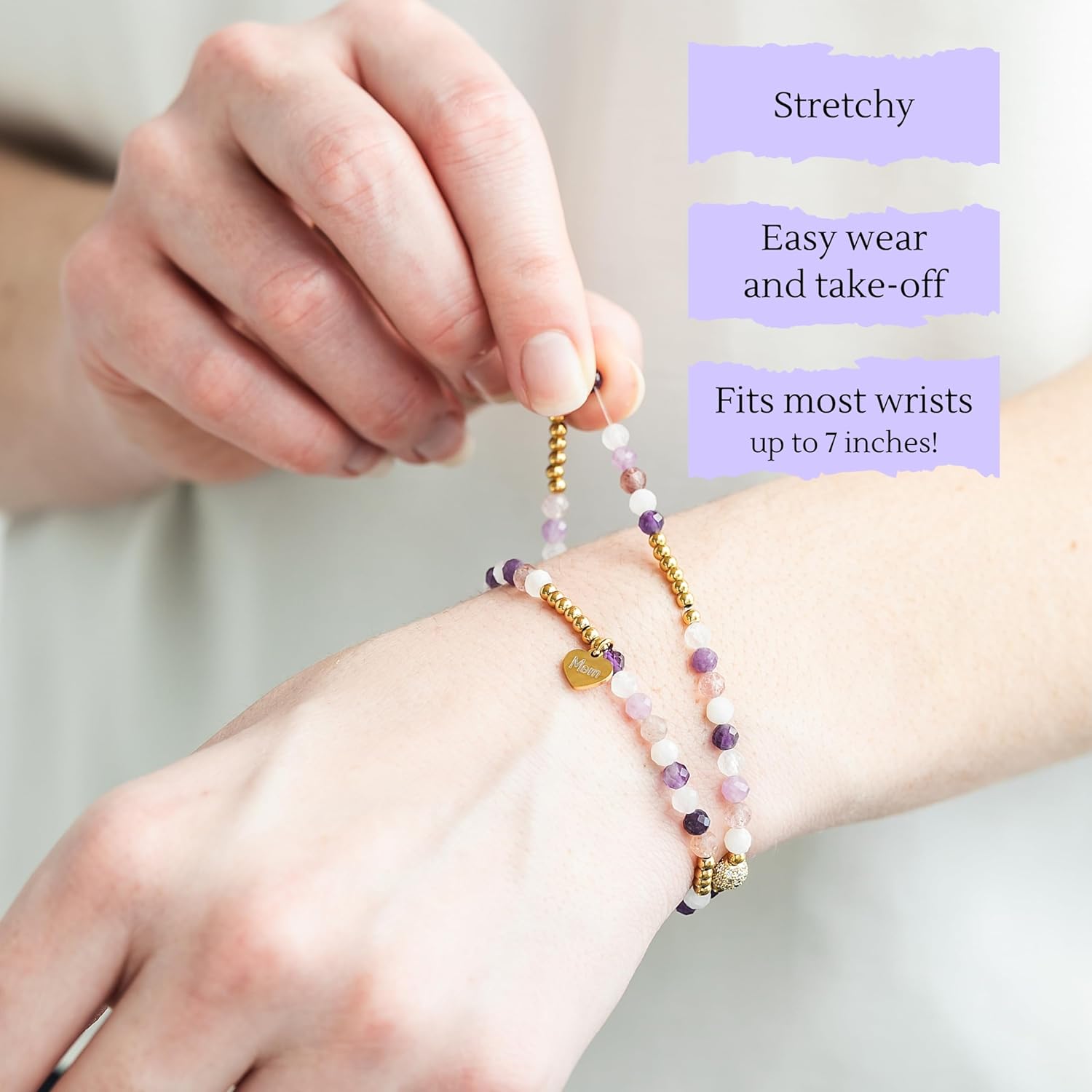 Bracelet for Mom with Crystals and Gemstones - New Mom Gifts - Moonstone Amethyst Postpartum Jewelry - One Size Fits All - Image 4