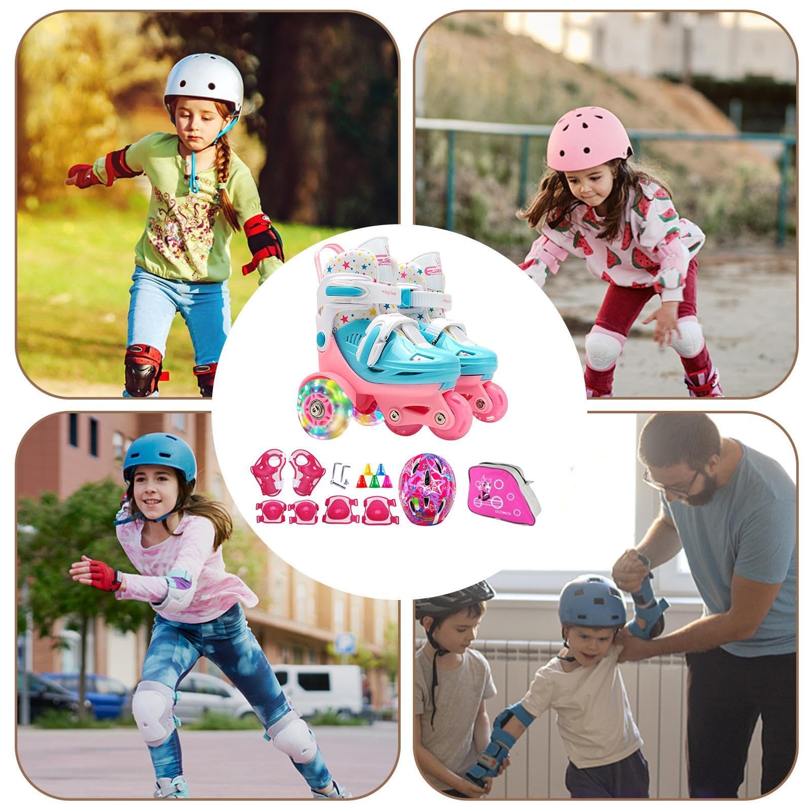 Pattini a Rotelle per i Bambini Ruote Luminose Età 3-8 Anni | Equilibrio Borsa da Trasporto dei Pattini da , Pista di Pattinaggio e Palestra
