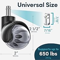 Vista 72 de Lifelong Ruedas de repuesto de goma para sillas de oficina, ruedas resistentes de 2 pulgadas para suelos de madera dura y alfombras, juego de 5