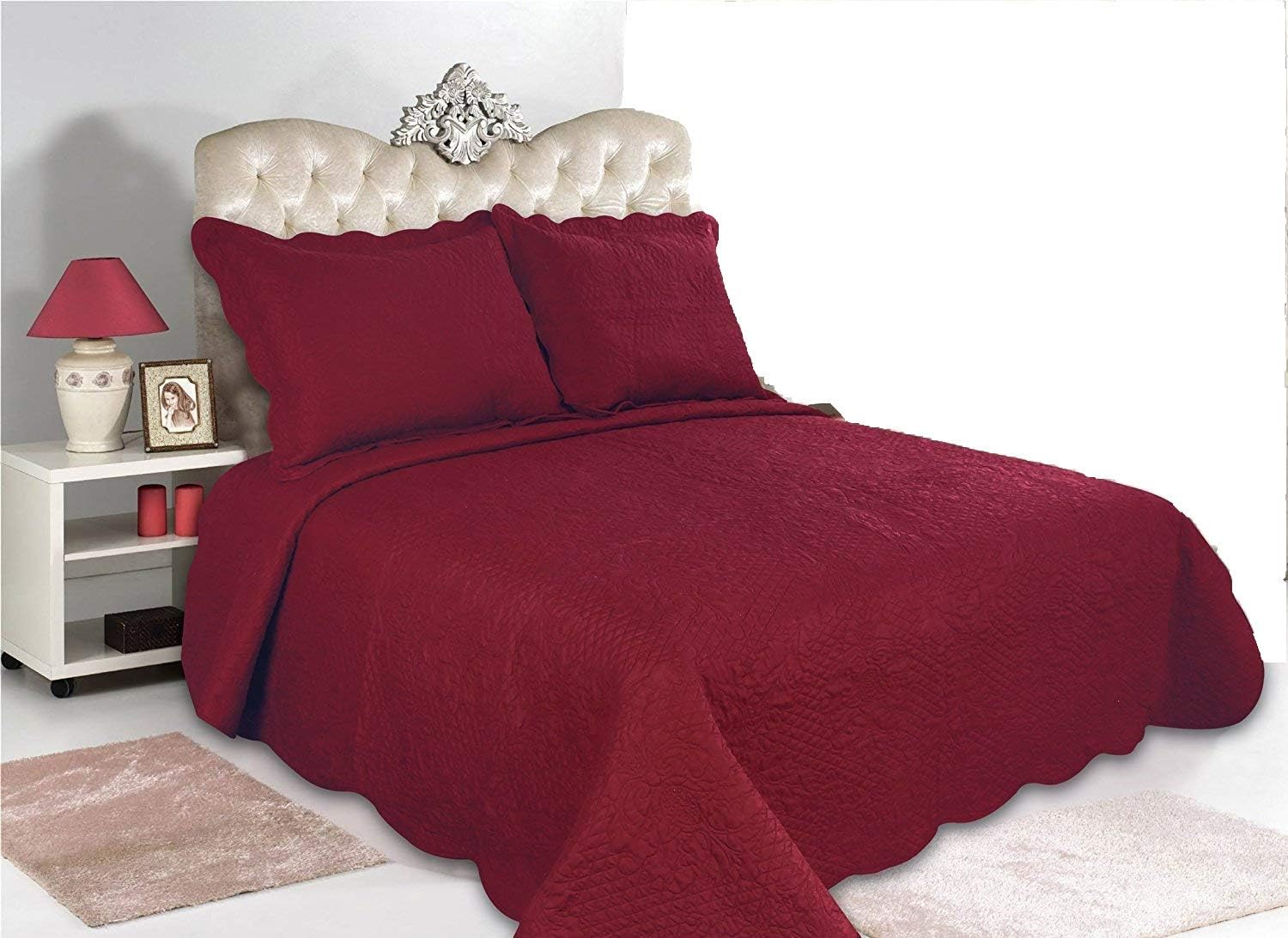 ALL FOR YOU 2pc Reversible Quilt Set, Bedspread, and Coverlet-Burgundy Color (Twin, Burgundy)