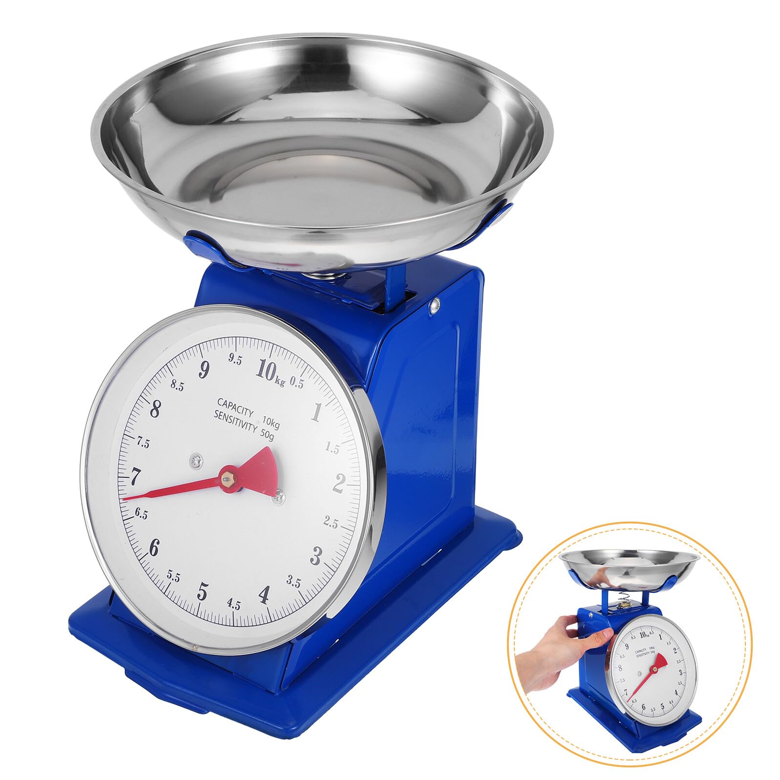 VALICLUD Báscula Mecánica para Alimentos de 10kg con Bandeja Desmontable y Diseño Vintage en Hierro y Acero Inoxidable para Preparación de Comidas