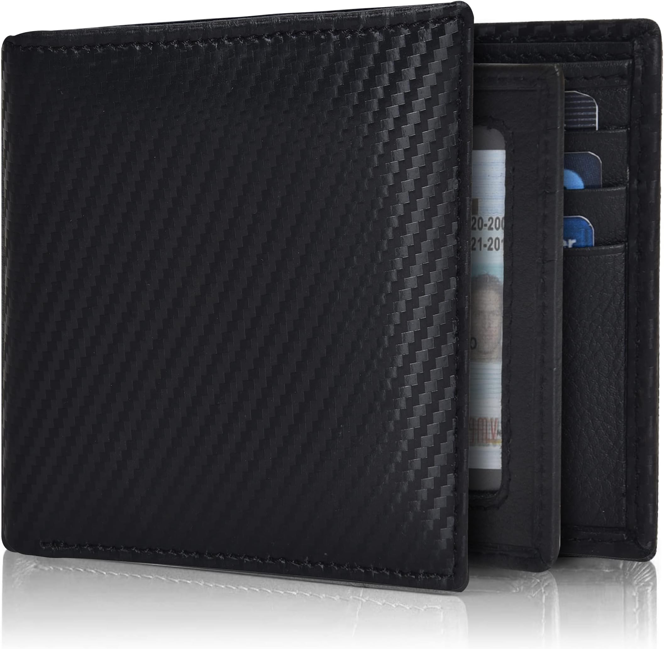 Leather Wallet for Men - RFID Bifold Wallets with 9 Credit Cards 1 ID Window Slim Minimalist Front Pocket Gift For Men