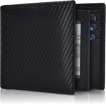 Real Leather Bifold Wallet for Men - Wallets with 9 Credit Cards 1 ID Window Slim Minimalist Front Pocket Billfold Black