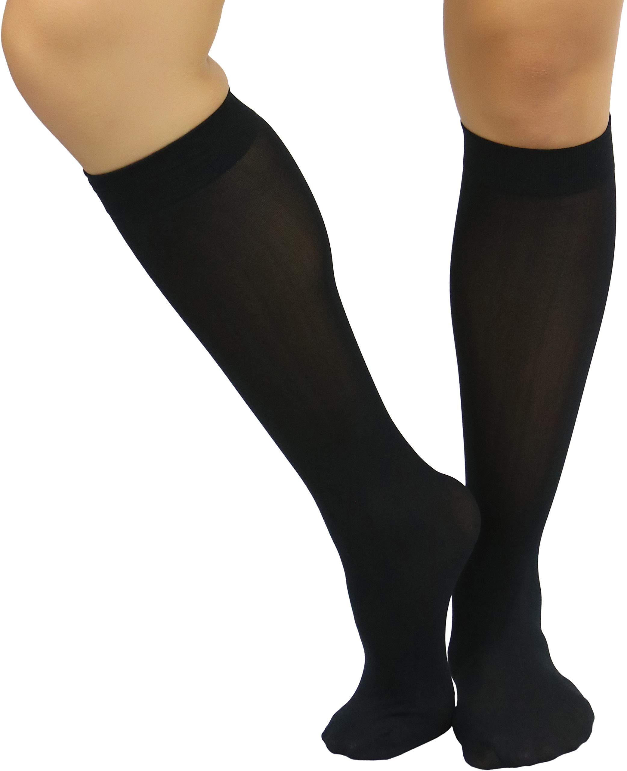 ToBeInStyle Women’s Opaque Knee High Nylon Fashion Socks Solid &amp; w/Front Satin Bow
