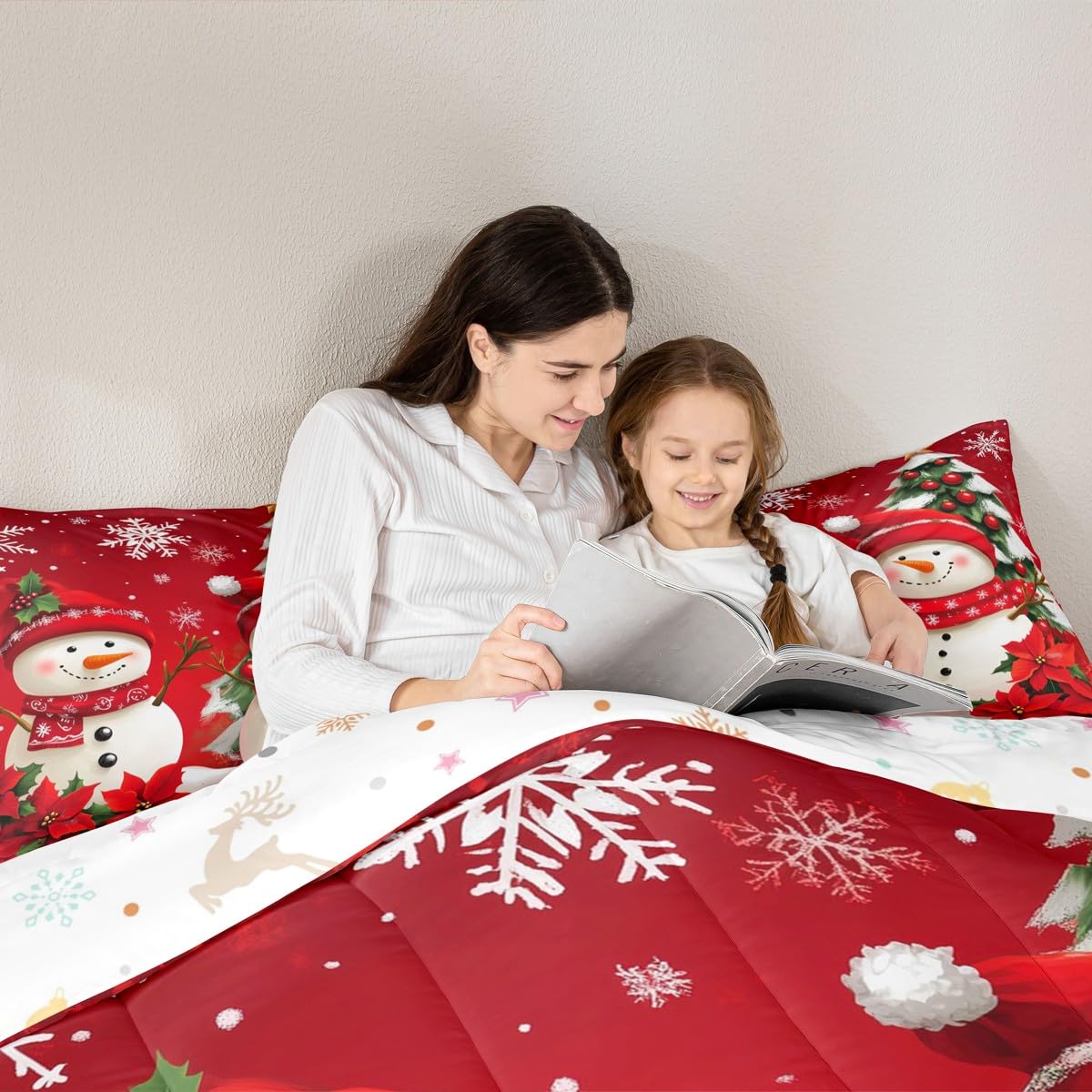 Homewish Świąteczny bałwan król zestaw pościeli - choinka zestaw pościeli uroczy kapelusz Świętego Mikołaja bałwan zestaw kołdry - dla dzieci chłopców dziewcząt, płatki śniegu liście wzór bez