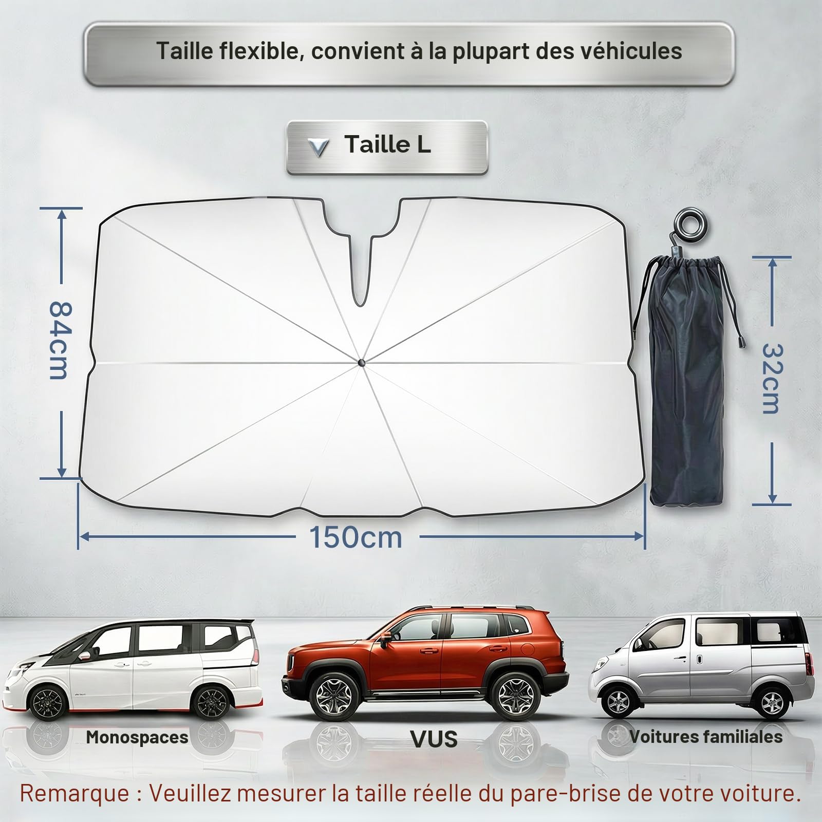 Pare-Soleil Voiture Pare-Brise Avant, Pliable Parapluie Anti-UV Et Anti-Chaleur, Protection Solaire Universelle pour SUV, Camionnettes, Mpv Et Voitures, Facile À Utiliser Et À Ranger