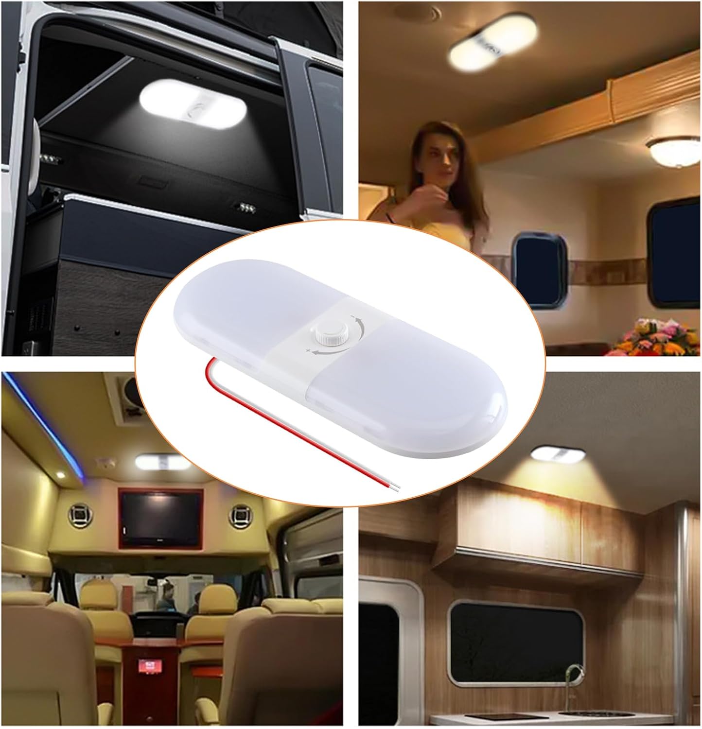 5 Packs Oval RV Ceiling Light，12V 24V LED 3 Color Temp Dome Lights with Stepless Dimming Oval Reading Interior Lamp Fixture for Camper Trailer Car Yacht Boat Indoor Lighting