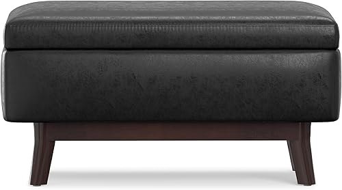 Miniatura 6 de SIMPLIHOME Owen - Otomana rectangular pequeña de almacenamiento rectangular de 36 pulgadas de ancho en piel sintética negra envejecida, para sala de