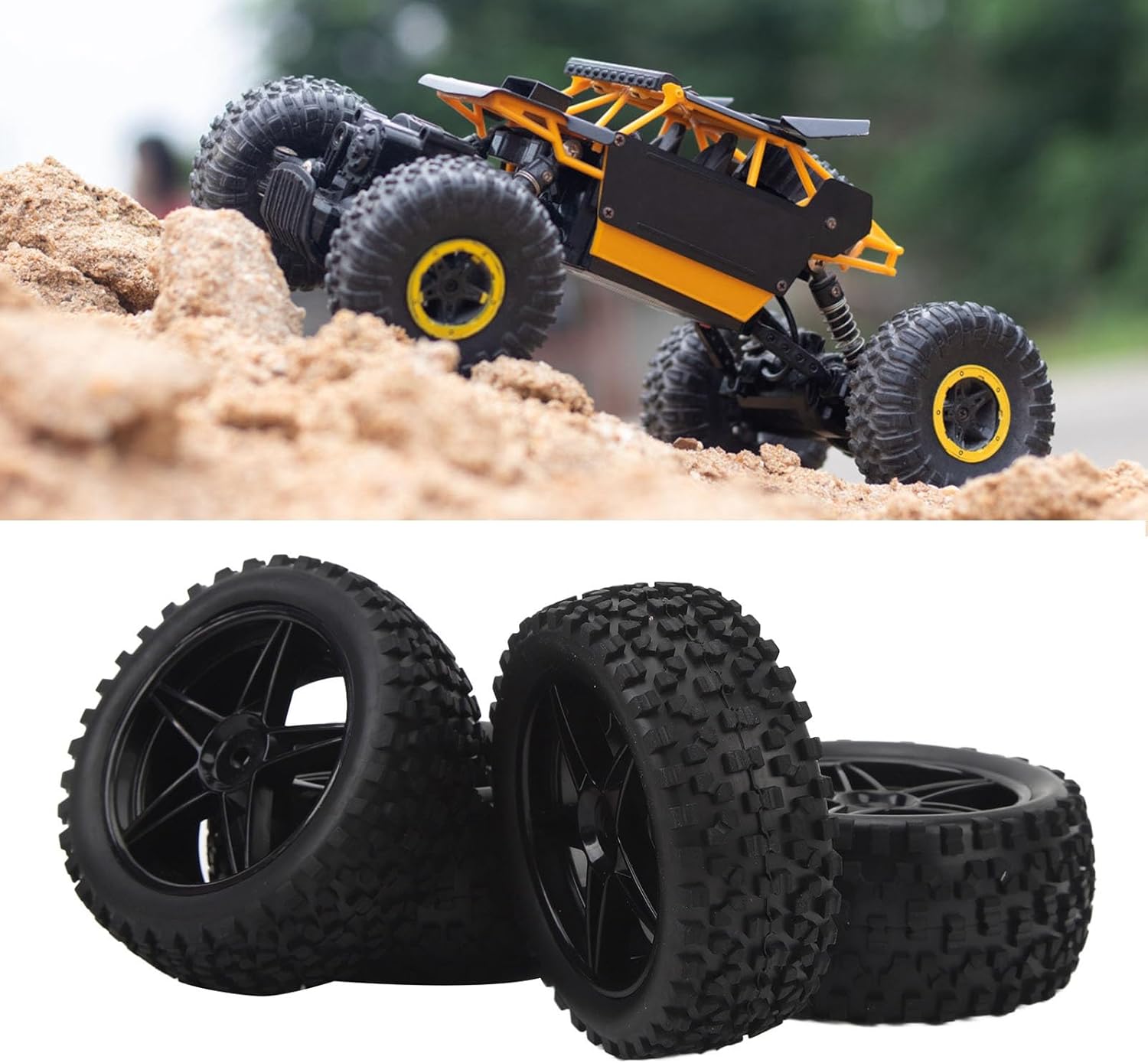 4pcs 85mm 33mm RC Truck Front Wheels 85mm 42mm Off-Road Rear Tires with 5 Star Rims for 1/10 Axial Remote Control Car
